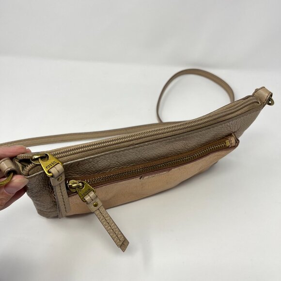Fossil Sydney Crossbody Rose Metallic Purse Chain Leather Strap Zipper Purse Bag - Picture 6 of 13